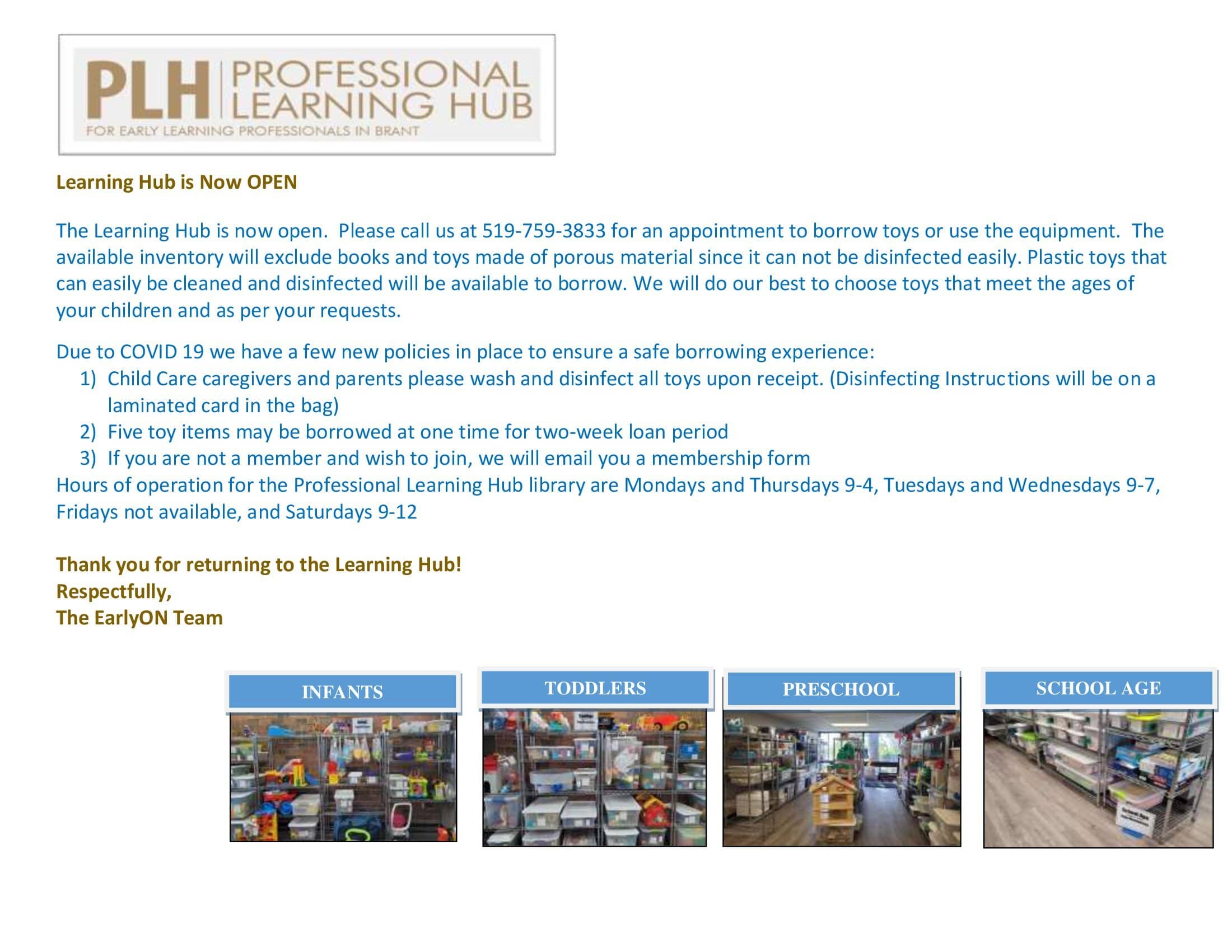 Learning Hub is OPEN for Curbside Borrowing june